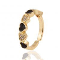 Cubic Zirconia Micro Pave Brass Ring, gold color plated, Adjustable & micro pave cubic zirconia & for woman & enamel, Sold By PC