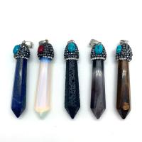 Gemstone Pendants Jewelry, Natural Stone, with Rhinestone Clay Pave, Conical, different materials for choice & Unisex, more colors for choice, 10x59mm, Sold By PC