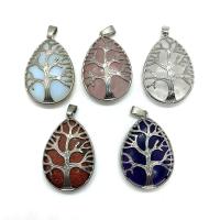 Gemstone Pendants Jewelry Natural Stone with Zinc Alloy Teardrop platinum color plated & Unisex Sold By PC