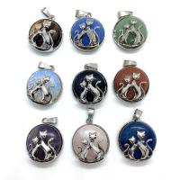 Gemstone Pendants Jewelry Natural Stone with Zinc Alloy Flat Round platinum color plated & Unisex nickel lead & cadmium free Sold By PC