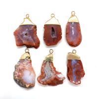 Gemstone Pendants Jewelry with Brass irregular gold color plated Unisex red 20x40- Sold By PC