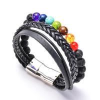Gemstone Bracelets, PU Leather, with Gemstone & Iron, silver color plated, multilayer & different materials for choice & with magnetic, more colors for choice, Length:8.27 Inch, Sold By PC