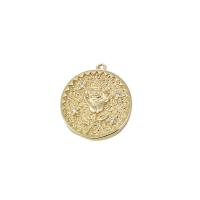 Rhinestone Brass Pendants Round gold color plated & with flower pattern & with rhinestone golden nickel lead & cadmium free 18mm Sold By PC