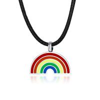 Stainless Steel Jewelry Necklace 304 Stainless Steel with Leather with 1.97inch extender chain Rainbow stoving varnish fashion jewelry & for man Length Approx 23.6 Inch Sold By PC