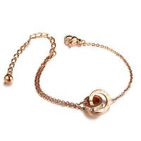 Titanium Steel Bracelet & Bangle with 2.16inch extender chain Vacuum Ion Plating fashion jewelry & for woman & with rhinestone rose gold color 12mm Length Approx 5.7 Inch Sold By PC