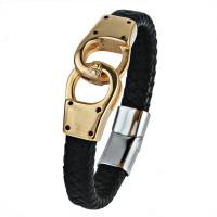 Bracelets cordon PU, cuir PU, avec Acier titane, Placage, pour homme, noire, 21x53mm, Vendu par PC