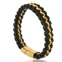 PU Leather Cord Bracelets, with Titanium Steel, gold color plated, Unisex, golden, 30x14mm, Length:8.66 Inch, Sold By PC