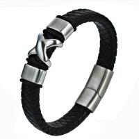 PU Leather Cord Bracelets with 316L Stainless Steel Vacuum Plating for man black Length 8.66 Inch Sold By PC