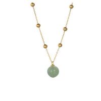 Titanium Steel Necklace, with Green Aventurine, gold color plated, different styles for choice & for woman, golden, 10mm, Length:15.74 Inch, Sold By PC