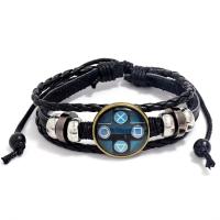 PU Leather Cord Bracelets, with Tibetan Style, Unisex, black, Length:6.69 Inch, Sold By PC