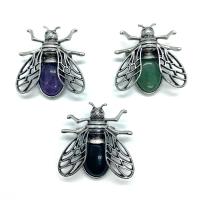 Zinc Alloy Brooches Natural Stone with Zinc Alloy Fly antique silver color plated & Unisex & can be used as brooch or pendant Sold By Strand