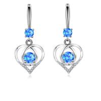 Brass Drop Earring, Heart, platinum plated, for woman & with rhinestone & hollow, more colors for choice, nickel, lead & cadmium free, 14x35mm, Sold By Pair