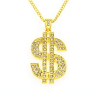 Collar de Aleación de Zinc, Signo de dólar, chapado en color dorado, unisexo & con diamantes de imitación, libre de níquel, plomo & cadmio, 29.50x53.60mm, longitud:aproximado 23.6 Inch, Vendido por UD