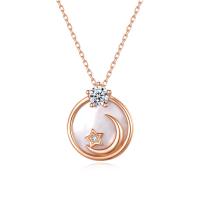 Zinc Alloy Jewelry Necklace with Shell with 1.96 inch extender chain Flat Round plated micro pave cubic zirconia & for woman Length Approx 15.74 Inch Sold By PC