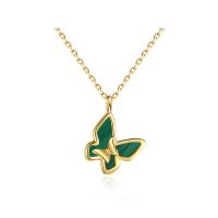 Natural Gemstone Necklace Zinc Alloy with Malachite with 1.96 inch extender chain Butterfly plated for woman Length Approx 15.74 Inch Sold By PC