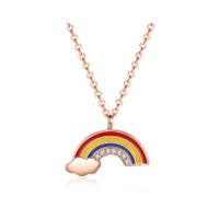 Zinc Alloy smykker halskæde, med 1.96 inch extender kæde, Rainbow, forgyldt, Micro Pave cubic zirconia & for kvinde & emalje, flere farver til valg, 14.30x9.70mm, Længde Ca. 15.74 inch, Solgt af PC
