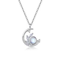 Natural Gemstone Necklace Zinc Alloy with Moonstone with 1.96 inch extender chain platinum color plated micro pave cubic zirconia & for woman Length Approx 15.74 Inch Sold By PC