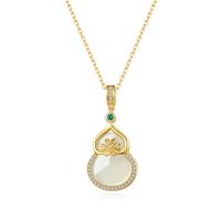 Natural Gemstone Necklace Zinc Alloy with Hetian Jade with 1.96 inch extender chain Calabash plated micro pave cubic zirconia & for woman Length Approx 15.74 Inch Sold By PC