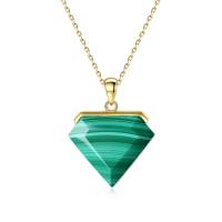 Natural Gemstone Necklace Zinc Alloy with Malachite with 1.96 inch extender chain Diamond Shape plated for woman Length Approx 15.74 Inch Sold By PC