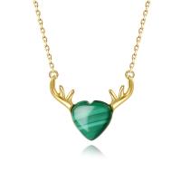 Natural Gemstone Necklace Zinc Alloy with Malachite with 1.96 inch extender chain plated for woman Length Approx 15.74 Inch Sold By PC