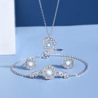 Tibetan Style Jewelry Necklace, with Moonstone, platinum color plated, different styles for choice & micro pave cubic zirconia & for woman, Sold By PC
