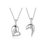 Couple Necklace, Tibetan Style, with 2.36 inch extender chain, Heart, platinum color plated, different styles for choice & with letter pattern & micro pave cubic zirconia, Length:Approx 15.74 Inch, Sold By PC