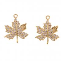 Cubic Zirconia Micro Pave Brass Pendant Maple Leaf Unisex & micro pave cubic zirconia golden nickel lead & cadmium free Sold By PC