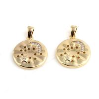 Cubic Zirconia Micro Pave Brass Pendant Flat Round Unisex & micro pave cubic zirconia golden nickel lead & cadmium free Sold By PC