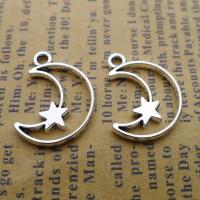 Tibetan Style Moon Pendants, Moon and Star, silver color plated, fashion jewelry, silver color, nickel, lead & cadmium free, 14x18mm, 200PCs/Bag, Sold By Bag
