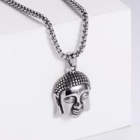 Stainless Steel Jewelry Necklace, 304 Stainless Steel, Buddha, Vacuum Ion Plating, fashion jewelry & DIY & different styles for choice & for man, more colors for choice, 29x24mm, Length:60 cm, Sold By PC