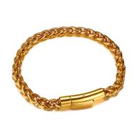 Titanium Steel Bracelet & Bangle Vacuum Ion Plating fashion jewelry & for man gold 6mm Length Approx 8.27 Inch Sold By PC
