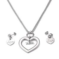 Titanium Steel Jewelry Set Stud Earring & necklace Heart 2 pieces & fashion jewelry & for woman original color 36mm*34mm 14mm*14mm Length Approx 18 Inch Sold By PC