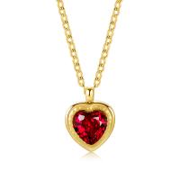 Stainless Steel Jewelry Necklace, 304 Stainless Steel, with 2.36inch extender chain, Heart, Vacuum Plating, oval chain & micro pave cubic zirconia & for woman, more colors for choice, 16x18mm, Length:Approx 16.1 Inch, Sold By PC