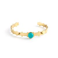 304 Stainless Steel Cuff Bangle with turquoise Vacuum Plating adjustable & for woman gold 60mm Sold By PC