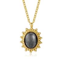 Stainless Steel Jewelry Necklace 304 Stainless Steel with Labradorite with 2.36inch extender chain Vacuum Plating oval chain & for woman gold Length Approx 15.7 Inch Sold By PC