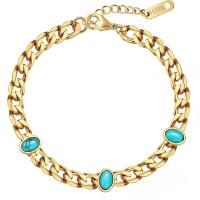 Stainless Steel Jewelry Bracelet, 304 Stainless Steel, with turquoise, with 1.7inch extender chain, Vacuum Plating, different styles for choice & for woman, gold, Length:Approx 6.3 Inch, Sold By PC