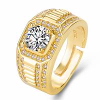 Anillo de dedo de latón, metal, chapado en color dorado, ajustable & para hombre & con diamantes de imitación, libre de níquel, plomo & cadmio, tamaño:8-10, Vendido por UD