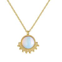 304 Stainless Steel Necklace, with Opal, with 2.36inch extender chain, Vacuum Plating, oval chain & for woman, gold, 14x16mm, Length:Approx 16.1 Inch, Sold By PC
