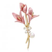Tibetan Style Brooches, with Freshwater Pearl, Flower, gold color plated, different styles for choice & for woman & with rhinestone, pink, Sold By PC