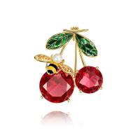 Rhinestone Brooch Zinc Alloy with Resin Rhinestone & Plastic Pearl Cherry gold color plated Hand-Painted Enamel Glaze & for woman & with rhinestone pink Sold By PC