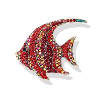 Rhinestone Brooch, Tibetan Style, Fish, gold color plated, for woman & with rhinestone, more colors for choice, 56x46mm, Sold By PC