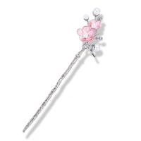 Hair Stick Zinc Alloy with Freshwater Pearl Plum Blossom silver color plated for woman 156mm Sold By PC