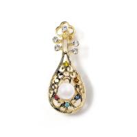 Zinc Alloy Brooches with Freshwater Pearl Biwa plated for woman & with rhinestone & hollow Sold By PC