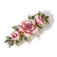 Zinc Alloy Brooches Flower gold color plated Hand-Painted Enamel Glaze & for woman & with rhinestone 105mm Sold By PC