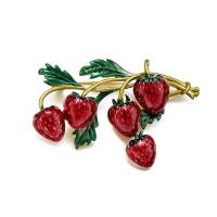 Zinc Alloy Brooches with Freshwater Pearl Strawberry hand drawing Unisex red Sold By PC