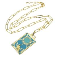 Brass Necklace, gold color plated, for woman & enamel, blue, 25.50x45x2mm, Length:Approx 20.5 Inch, Sold By PC
