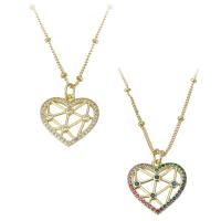 Cubic Zircon Micro Pave Brass Necklace, Heart, gold color plated, micro pave cubic zirconia & for woman & hollow, more colors for choice, 17x17x2.50mm, Length:Approx 17.8 Inch, Sold By PC
