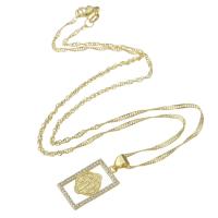Cubic Zircon Micro Pave Brass Necklace, Rectangle, gold color plated, micro pave cubic zirconia & for woman & hollow, 12x21.50x2mm, Length:Approx 18 Inch, Sold By PC