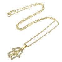 Cubic Zircon Micro Pave Brass Necklace, Hand, gold color plated, micro pave cubic zirconia & for woman & hollow, 16x21x2mm, Length:Approx 18 Inch, Sold By PC
