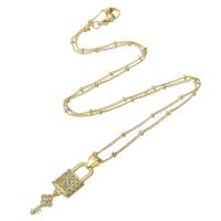 Cubic Zircon Micro Pave Brass Necklace, Lock and Key, gold color plated, micro pave cubic zirconia & for woman, 28mm, Length:Approx 17.5 Inch, Sold By PC